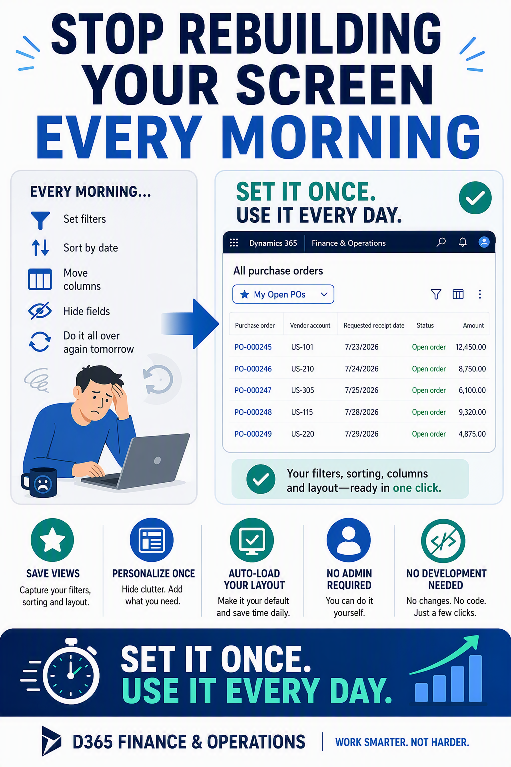 Easy Wins in D365 F&O – Stop Rebuilding Your View Every Morning